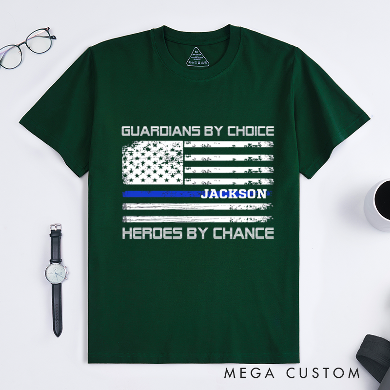 Personalized Guardians by Choice T-Shirt with Thin Blue Line American Flag Design Gift for Law Enforcement Supporters