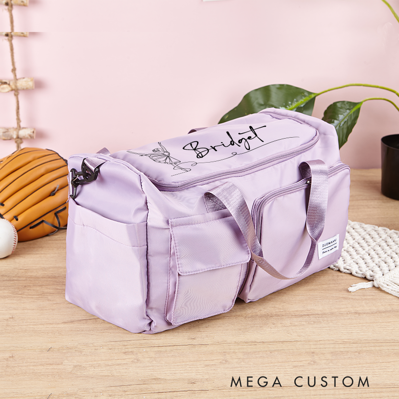 Personalized Free Script Name Waterproof Large Travel Duffle Bag Dance Bag with Shoe Compartment and Shoulder Strap for Dance Lover