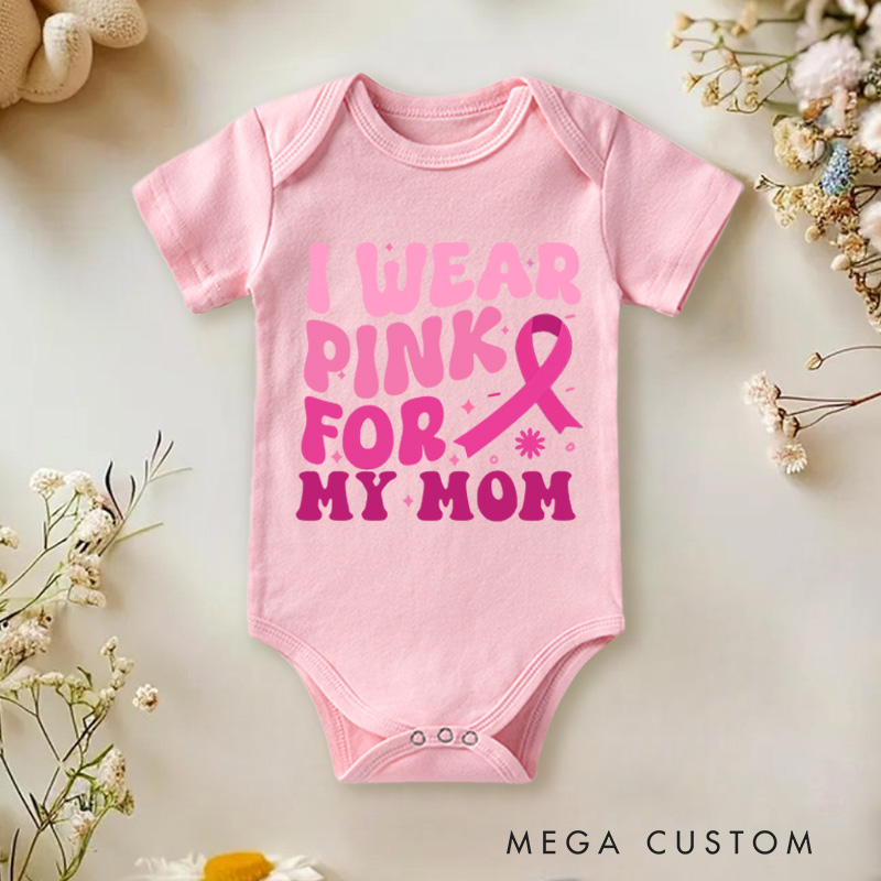 Personalized Breast Cancer Support Baby Bodysuit with Customizable Pink Ribbon Message for Awareness and Solidarity
