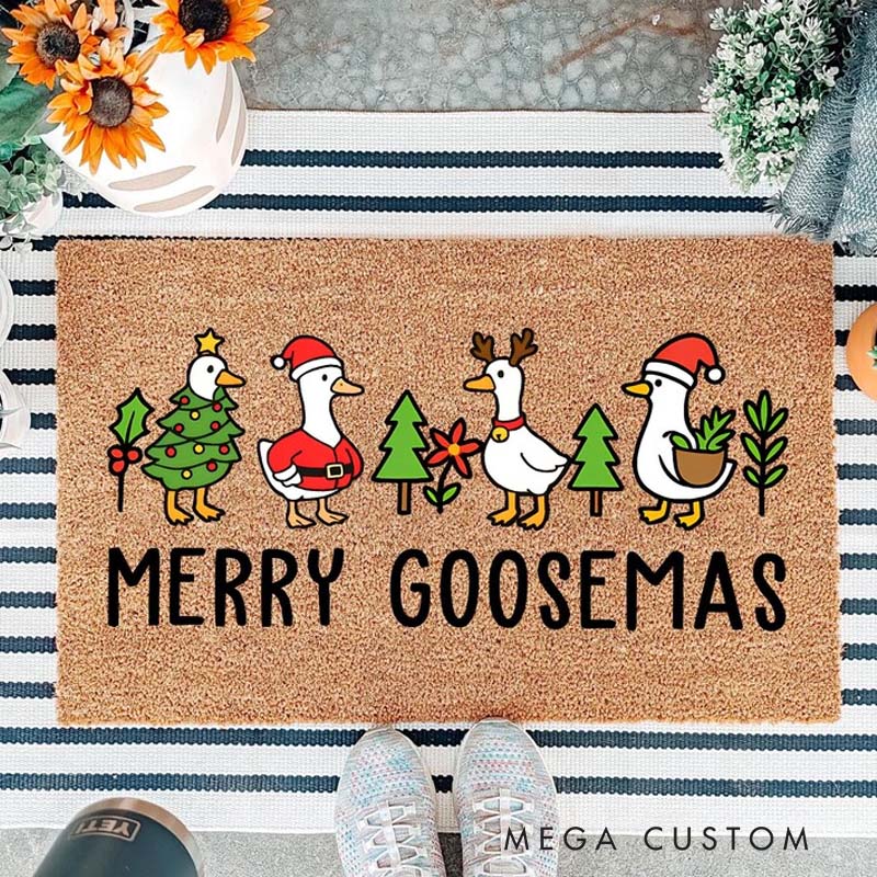 Personalized Merry Goosemas Door Mat Funny Goose Christmas Doormat Holiday Farmhouse Entry Rug Cute Xmas Goose Decor Christmas Welcome Mat