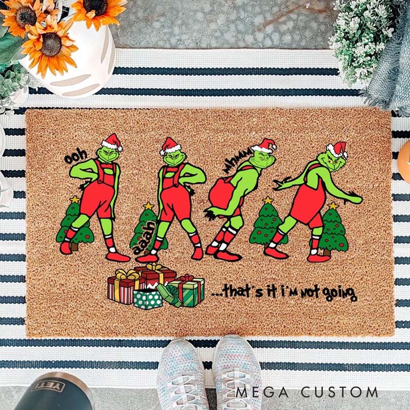 Personalized Green Welcome Christmas Door Mat Funny Holiday Welcome Mat With Santa Hat Green Inspired Doormat Cute Christmas Entry Rug Xmas Porch