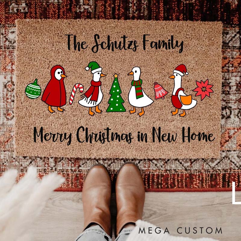 Personalized Christmas Goose Doormat Santa Goose Doormat Cute Christmas Doormat Merry Goosmas Rug Christmas Animal Rug Christmas Porch Decor