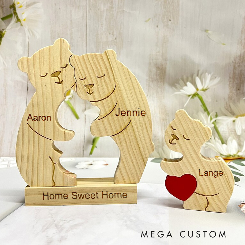 Personalized Wooden Bear Family Puzzle Engraved Names Keepsake Wooden Hugging Bears With Heart Christmas Gifts New Home Housewarming Gift