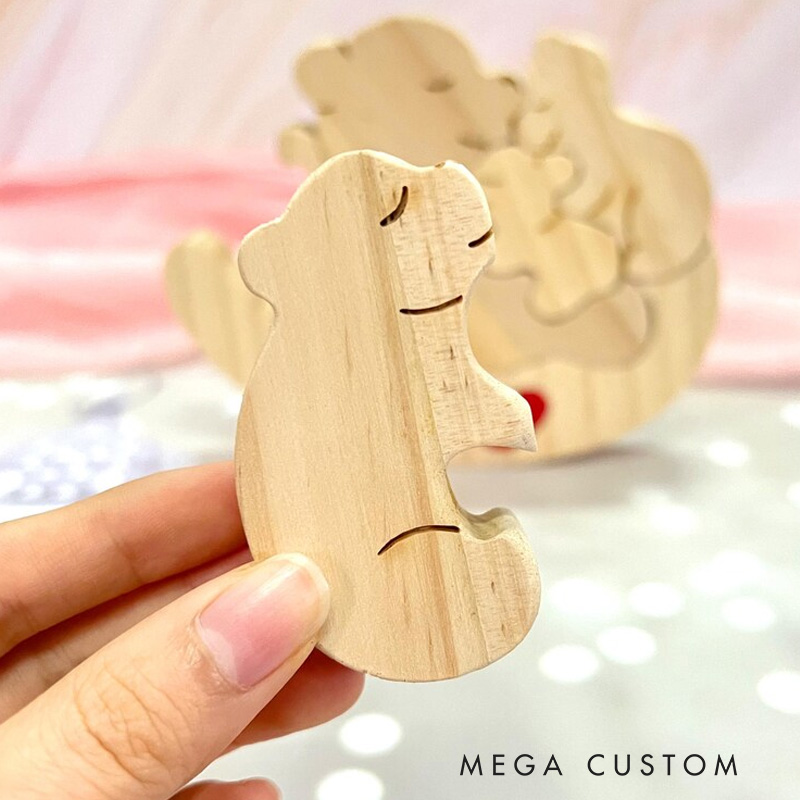 Personalized Wooden Shaking Bear Puzzle Cute Parent Child Bear Fun Swinging Chair Napping Bear Engraved Name Mother's Day Gift Family Keepsake Gifts