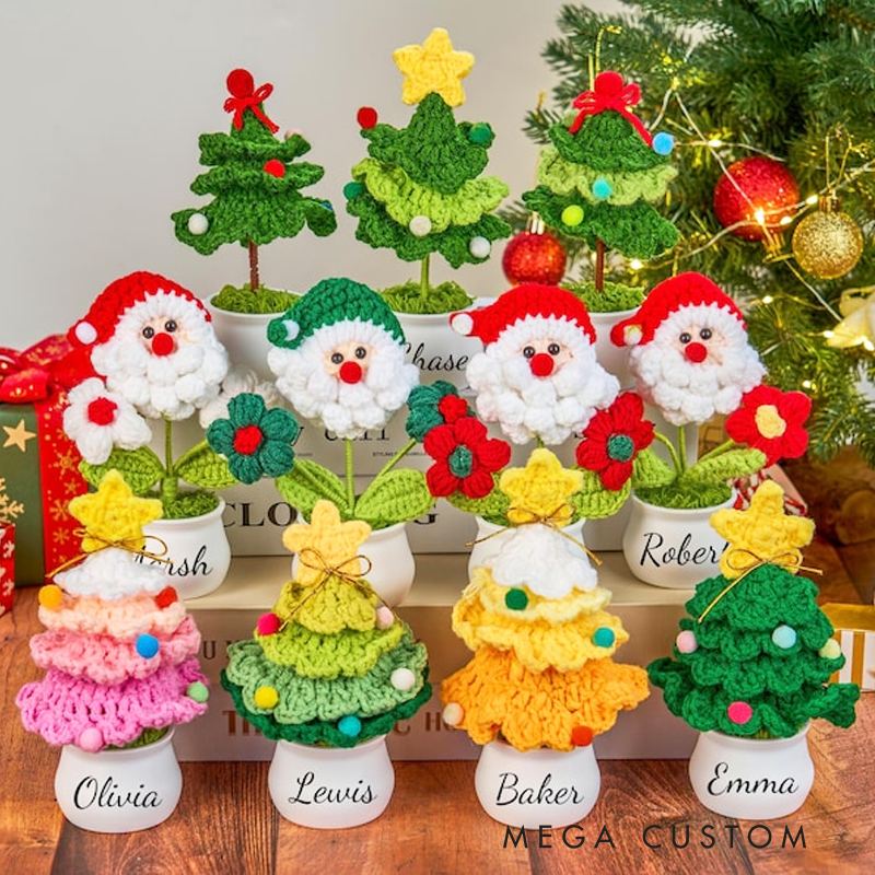 Personalized Crochet Christmas Tree in Pot Crochet Xmas Tree Crochet Santa Claus Handmade Christmas Gifts Gifts for Her Christmas Crochet Decoration