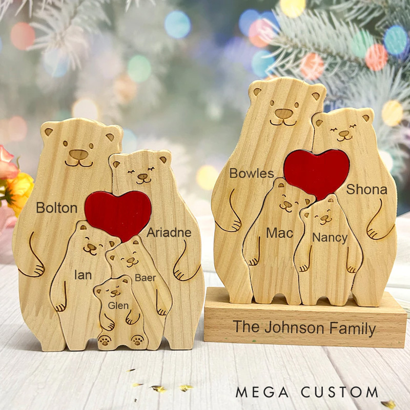 Personalized Wooden Bear Family Puzzle Wooden Hugging Bears With Heart Engraved Custom Name Family Puzzle Family Anniversary Gifts Housewarming Gift