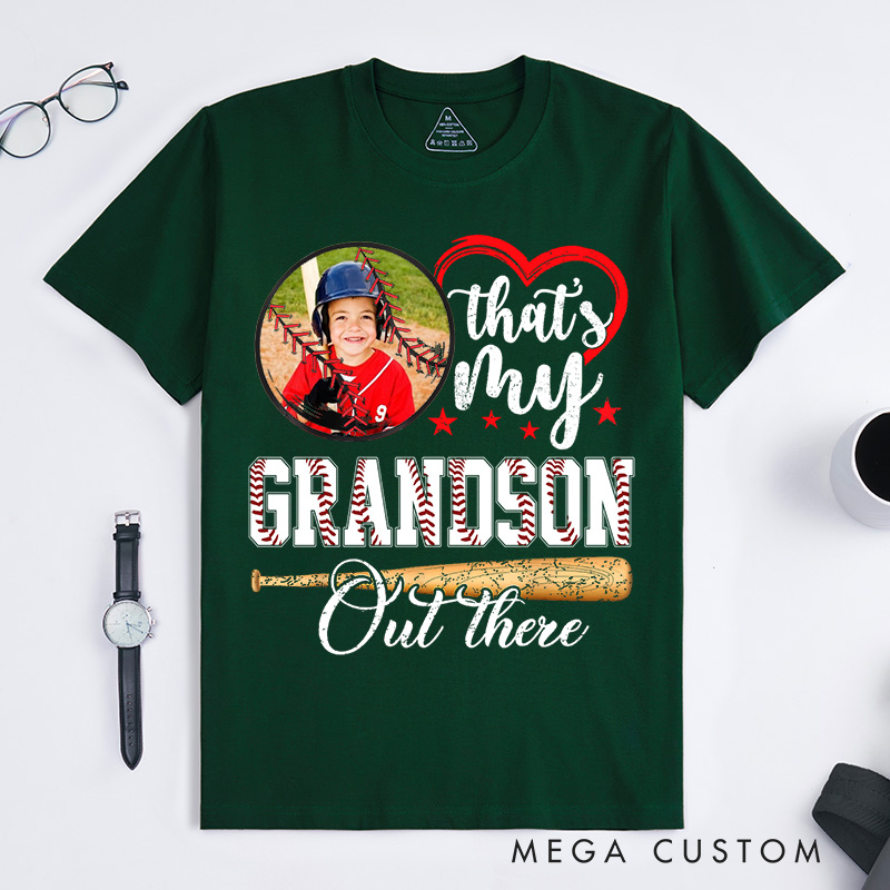 Personalized Baseball Fan Family Support T-Shirt with Photo and Baseball Bat Artwork   