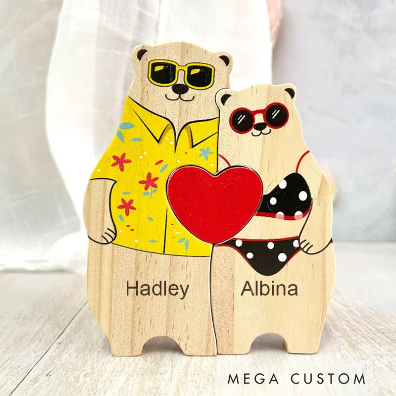 Personalized Wooden Bear Puzzle Engraved Couple Gift New Home Housewarming Gift