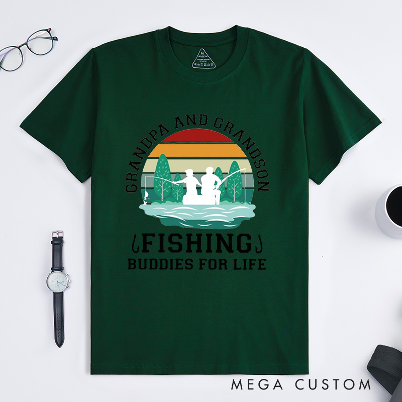 Funny Fishing T-Shirt Fishing Gifts Buddies for Life Design Comfortable Cotton T-Shirt Perfect Gift for Fishing Enthusiasts and Family Bonding