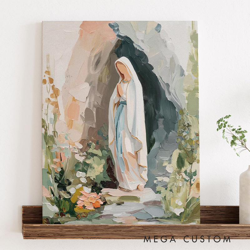 Personalized Our Lady of Lourdes Virgin Mary Catholic Modern Art Frameless Poster with Name Neutral Christian Wall Decor Gift for Her Blessed Mother