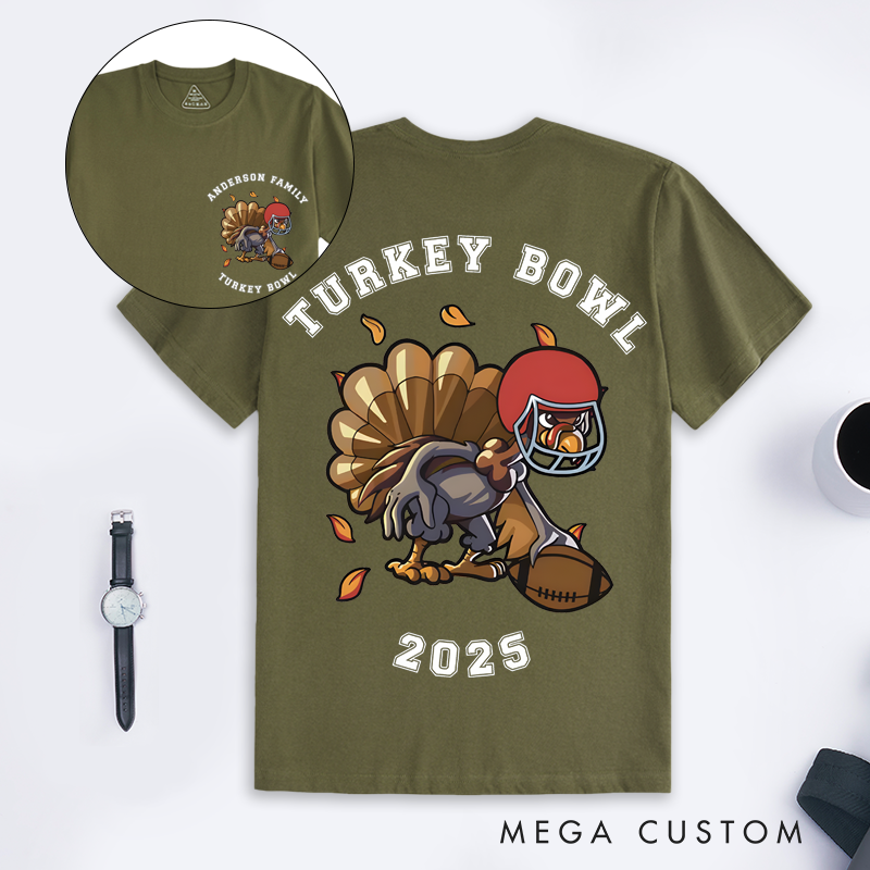 Personalized Turkey Bowl T-Shirt Custom Family Name and Year Thanksgiving Football Shirt