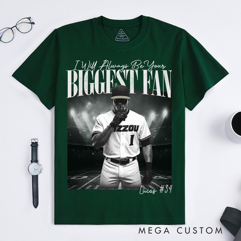 Personalized "I’ll Always Be Your Fan" Baseball T-Shirt with Custom Photo and Name 