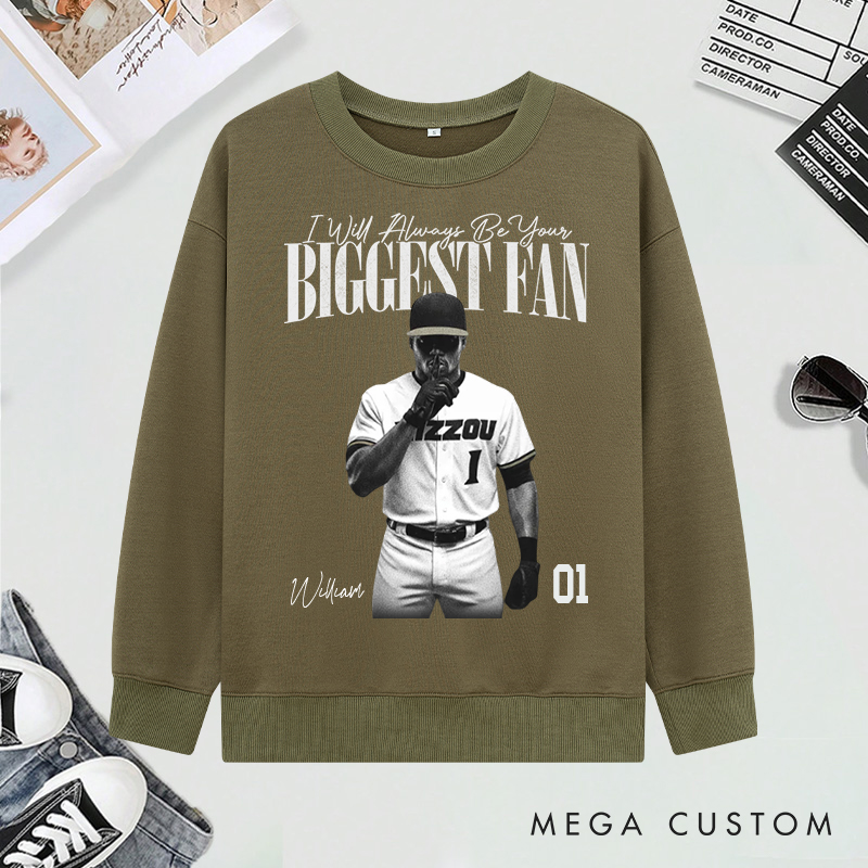 Personalized Biggest Fan Sweatshirt with Player Image and Name Customization 
