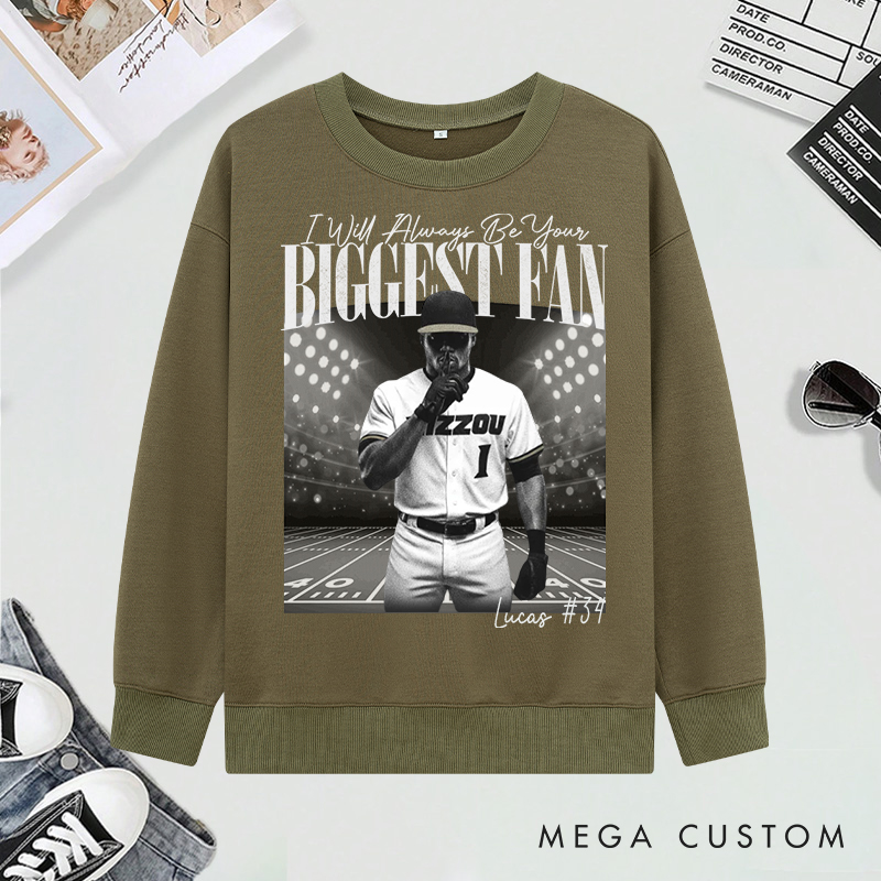 Personalized "I’ll Always Be Your Fan" Baseball Sweatshirt with Custom Photo and Name