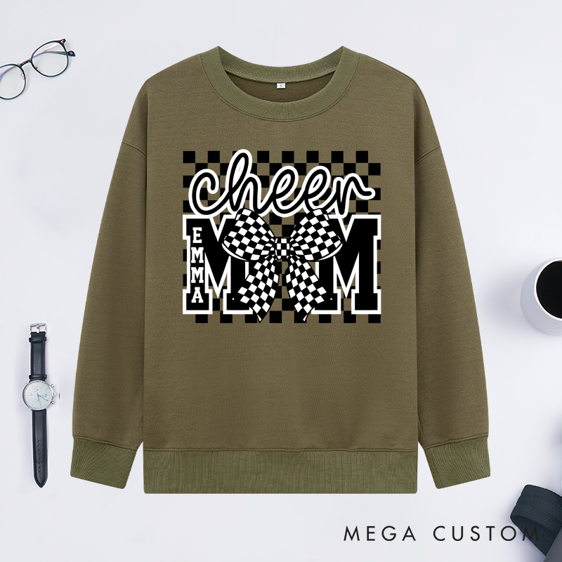 Personalized Cheer Mom Sweatshirt with Custom Name and Stylish Bow Design A Unique and Thoughtful Gift for Cheerleading Moms