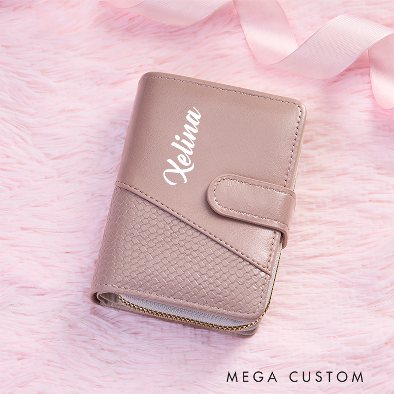 Personalized Leather Wallet for Her Custom Leather Wallet with Name Leather Wallet With Zipper Name Purse Wallet Unique Gift for Her Birthday Gifts