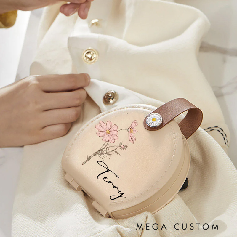 Personalized Birth Flower Portable Sewing Kit Set Storage Box with Name Birthday Gift for Tailor Lover