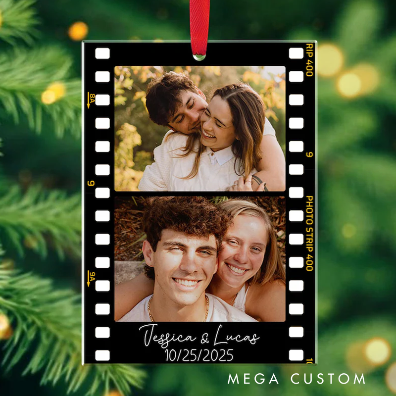Personalized Film Strip Photo Ornament for Christmas Tree Custom Couple Picture Keepsake