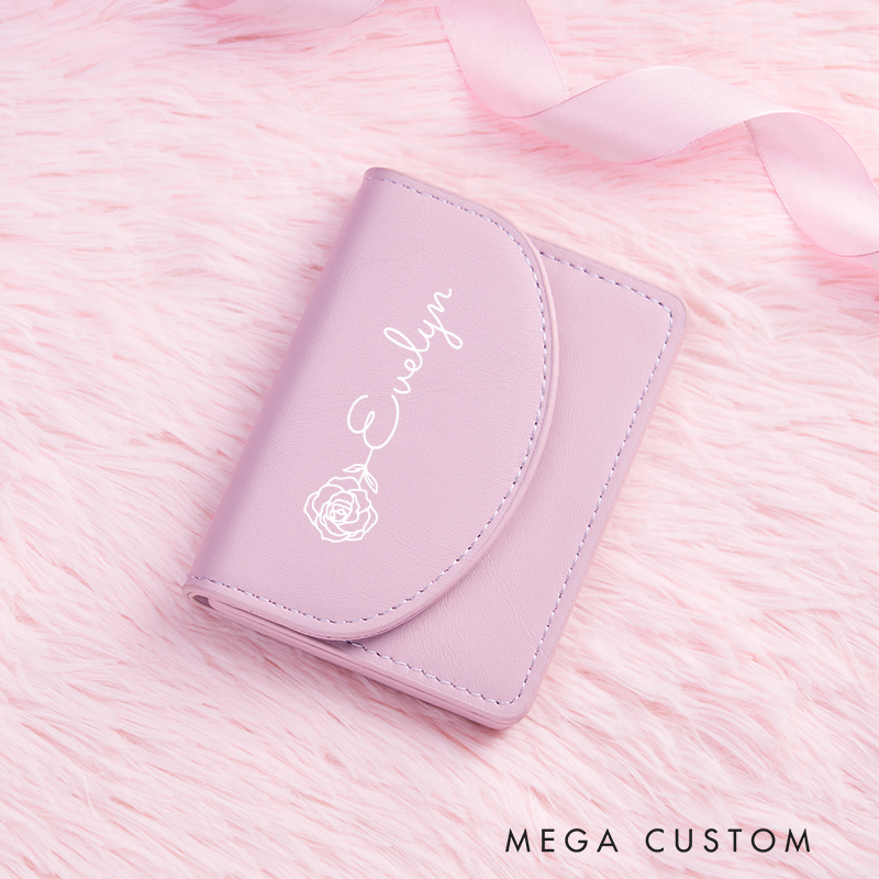 Personalized Leather Wallet for Girl Birth Flower Wallet for Her Purse Wallet Cute wallet Unique Gift for Her Birthday Gifts