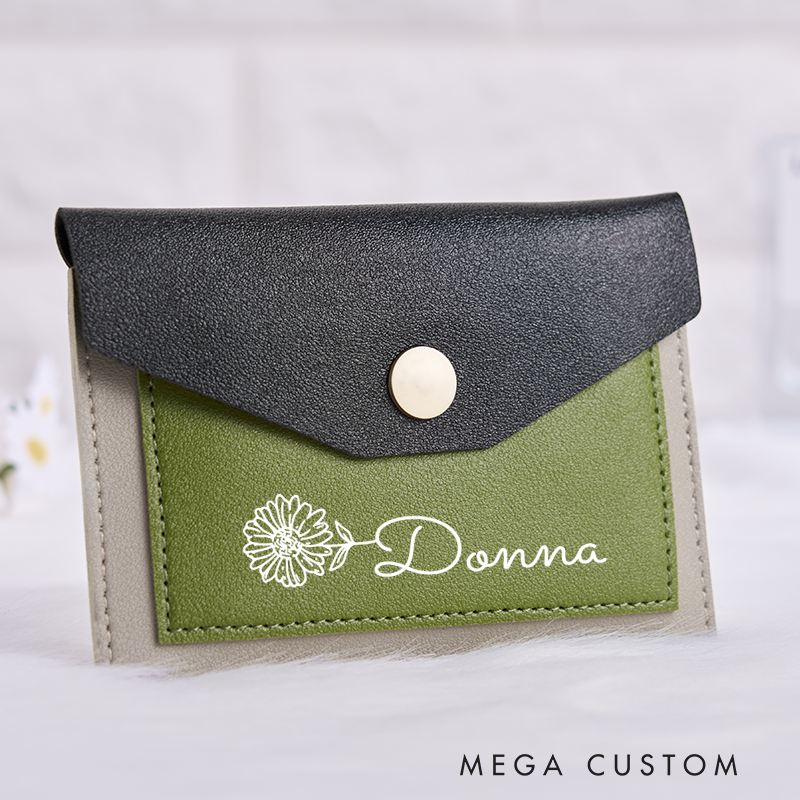 [Copy]Personalized Leather Wallet for Girl Birth Flower Wallet for Her Slim Wallet Purse Wallet Cute wallet Unique Gift for Her Birthday Gifts