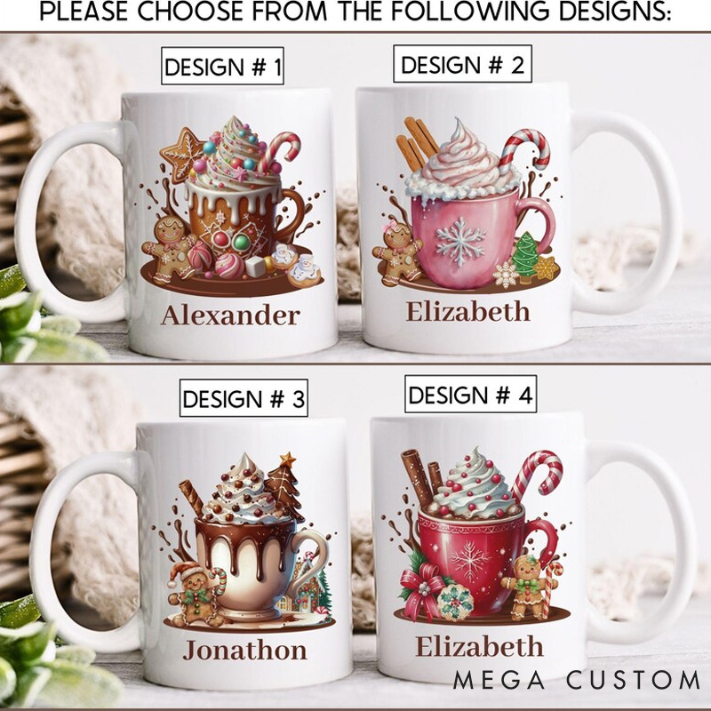 Personalized Gingerbread Cookie Mug with Name Hot Cocoa Mugs for Kids Holiday Kitchen Mug Baking Lover Gift