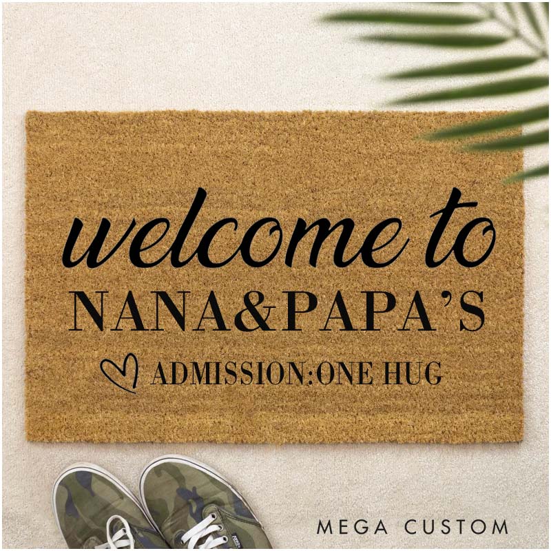 Personalized Welcome to Our Home Doormat Housewarming Gift Admission One Hug Durable Coir Mat for New Home Indoor Outdoor Door Mat Family Home Decor