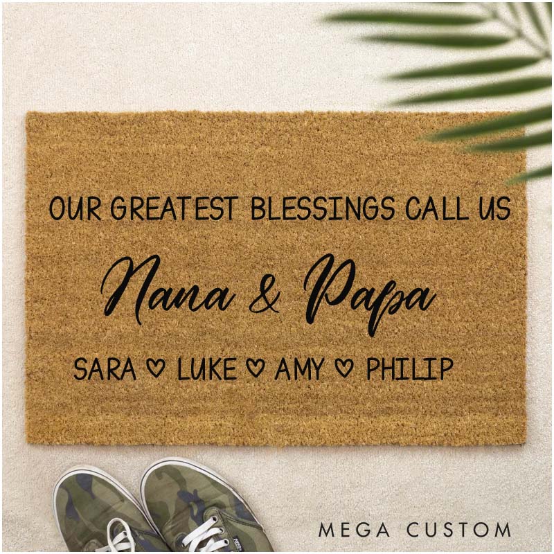 Personalized Our Greatest Blessings Call Us Home Doormat Housewarming Gift Durable Welcome Mat for New Home Indoor Outdoor Door Mat Family Decor Rug