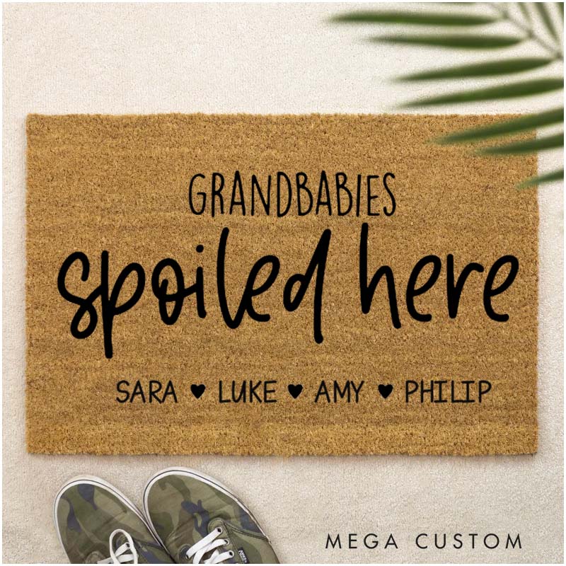 Personalized Grandbabies Spoiled Here Doormat Housewarming Gift Durable Welcome Mat for New Home Indoor Outdoor Door Mat Family Home Decor Rug