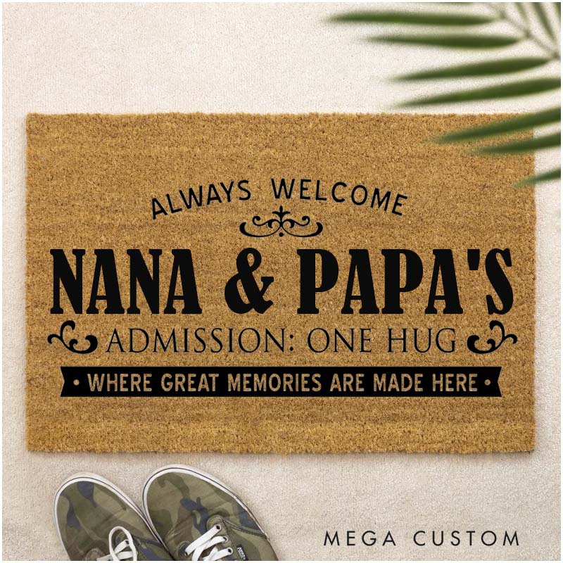 Personalized Always Welcome Doormat Housewarming Gift Admission One Hug Durable Coir Mat for New Home Indoor Outdoor Door Mat Family Home Decor Rug
