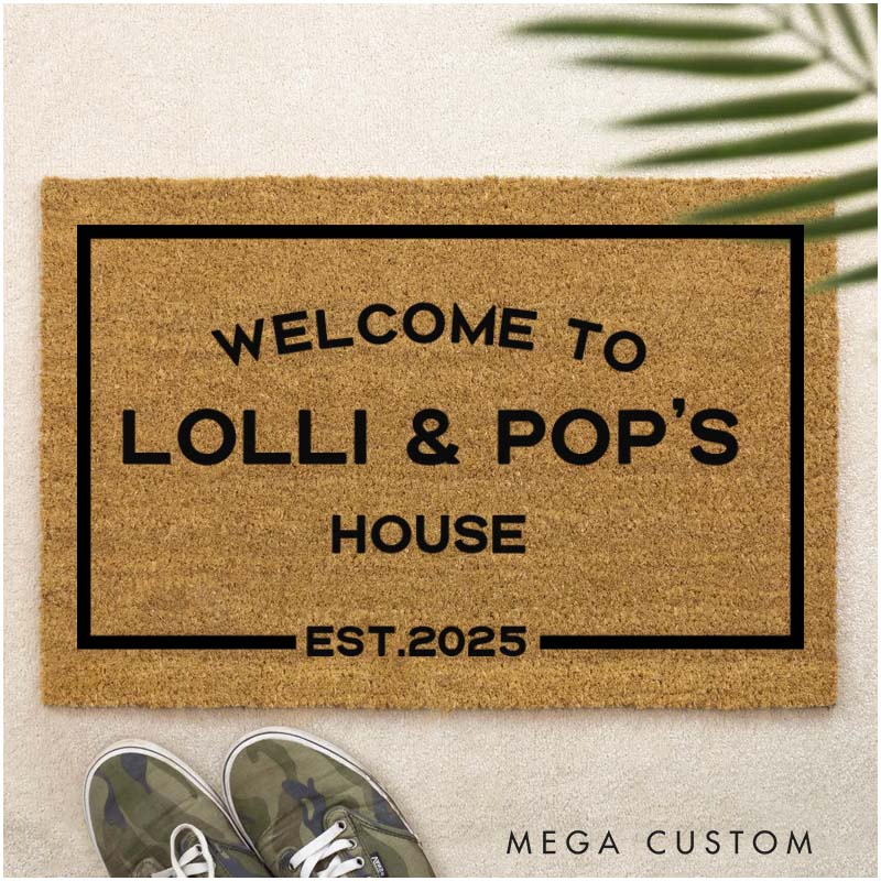 Personalized Welcome to Our House Doormat Housewarming Gift Durable Coir Mat for New Home Indoor Outdoor Door Mat Family Home Decor Rug Est 2025