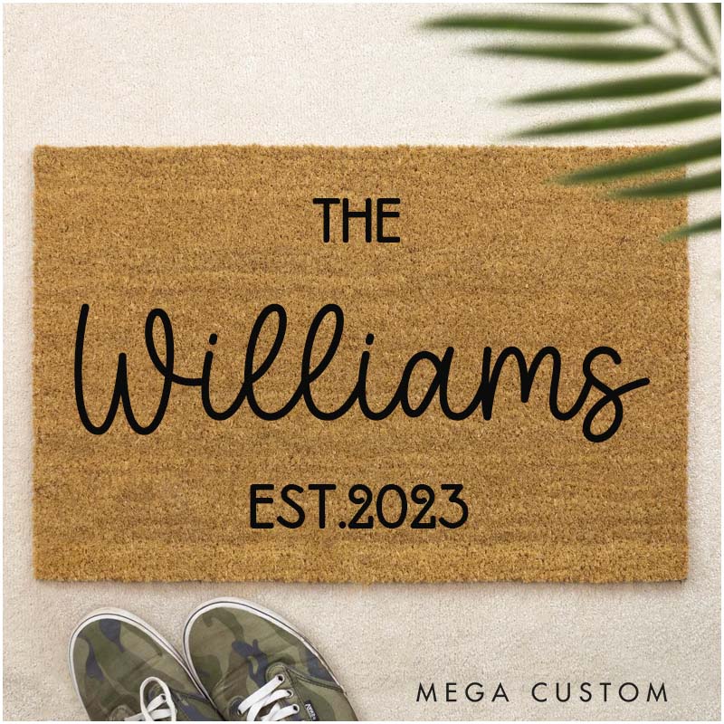 Personalized Family Established Doormat for New Home Custom Welcome Mat Perfect Housewarming Gift Durable Entryway Rug for Indoor Outdoor Decor