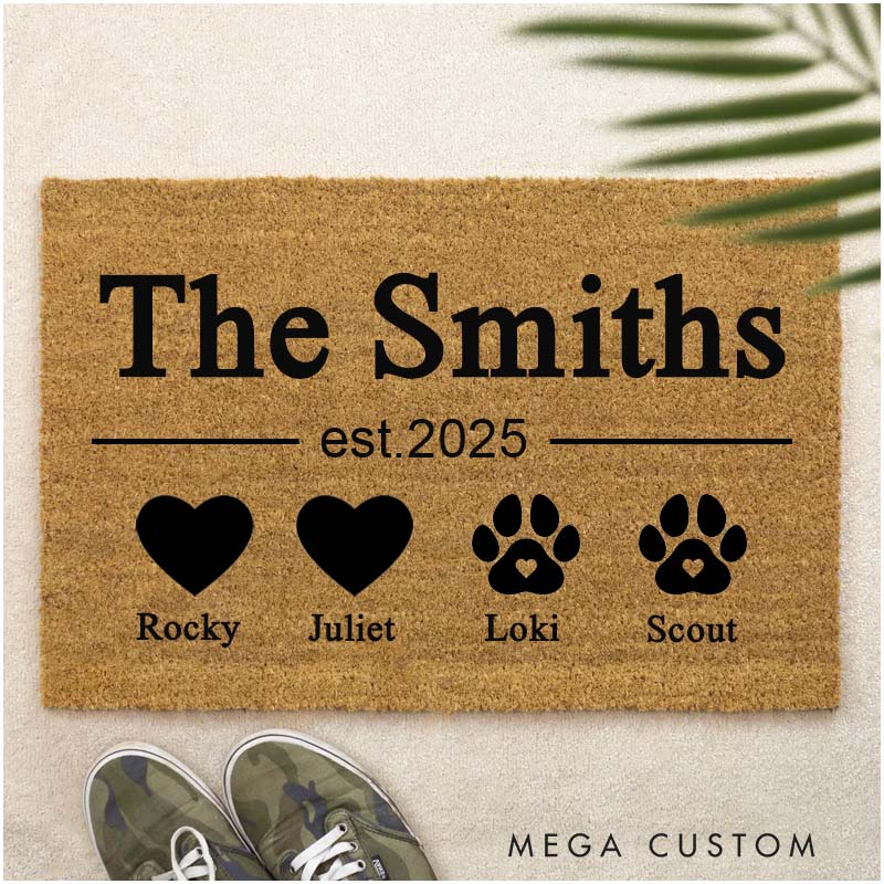 Personalized Welcome Doormat Custom Family and Pet Doormat Thoughtful Housewarming Gift for Your New Home Closing Gifts First Home Gift Christmas Gift