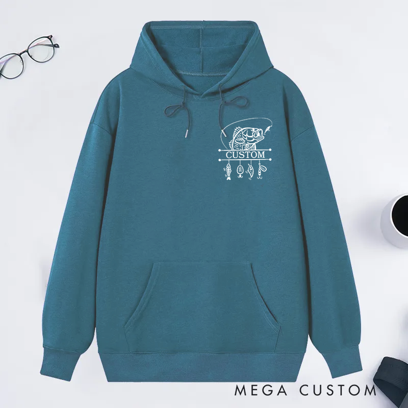Personalized Fishing Hoodie Fishing Sweatshirt Custom Fishing Gift with Fish and Hook Print Design Comfortable and Stylish Gift for Fishing Enthusiasts