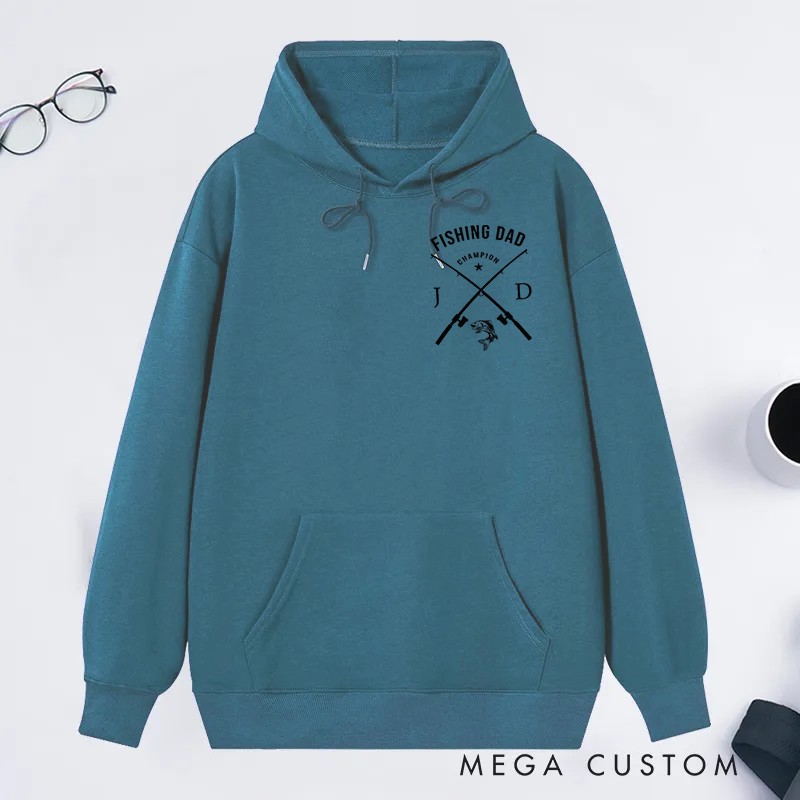 Personalized Fishing Dad Hoodie Family Hoodie with Champion and Crossed Rods Design Comfortable Gift for Fishing Enthusiast Dads