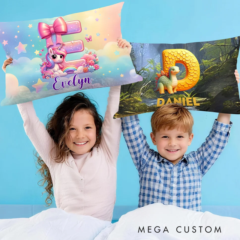 Personalized Dinosaur Fantasy Unicorn Soft Throw Pillow Cover with Name Home Decor Birthday Gift for Kids