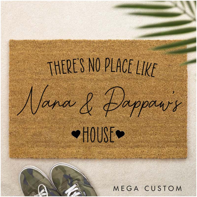 Personalized There's No Place Like Nana and Pawpaw's House Doormat Custom Family Rug Housewarming Gift Decorative Indoor Outdoor Durable Mat
