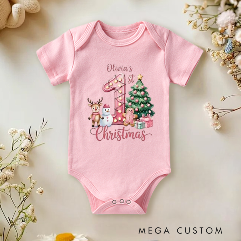 Personalized Baby Onesie and Xmas Baby Bodysuit with Deer Snowman and