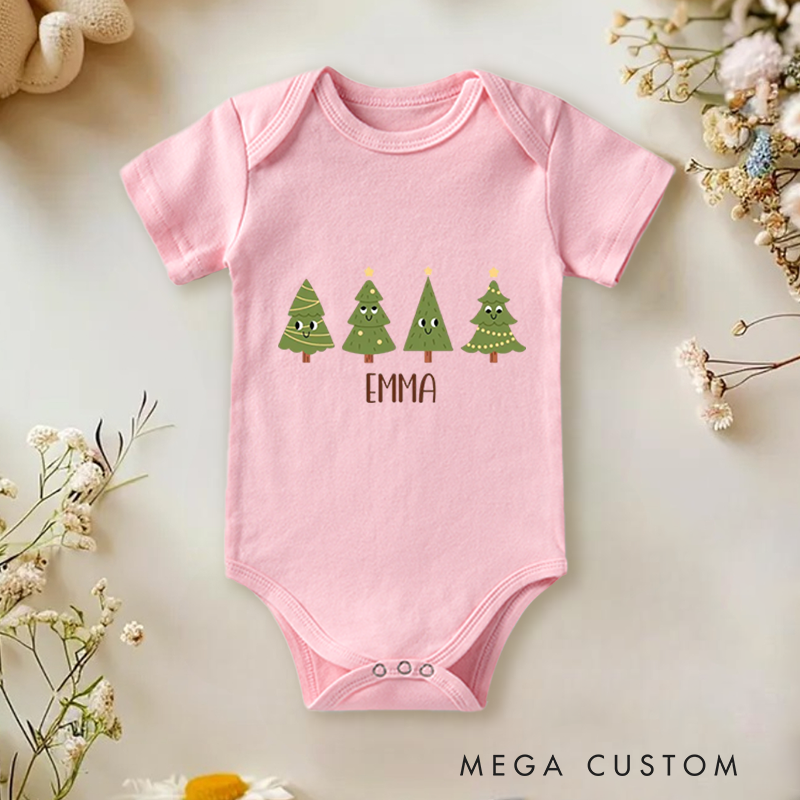 Personalized Baby Onesie and Xmas Baby Bodysuit with Cute Christmas Tree Combo Design for Emma's Festive Celebration