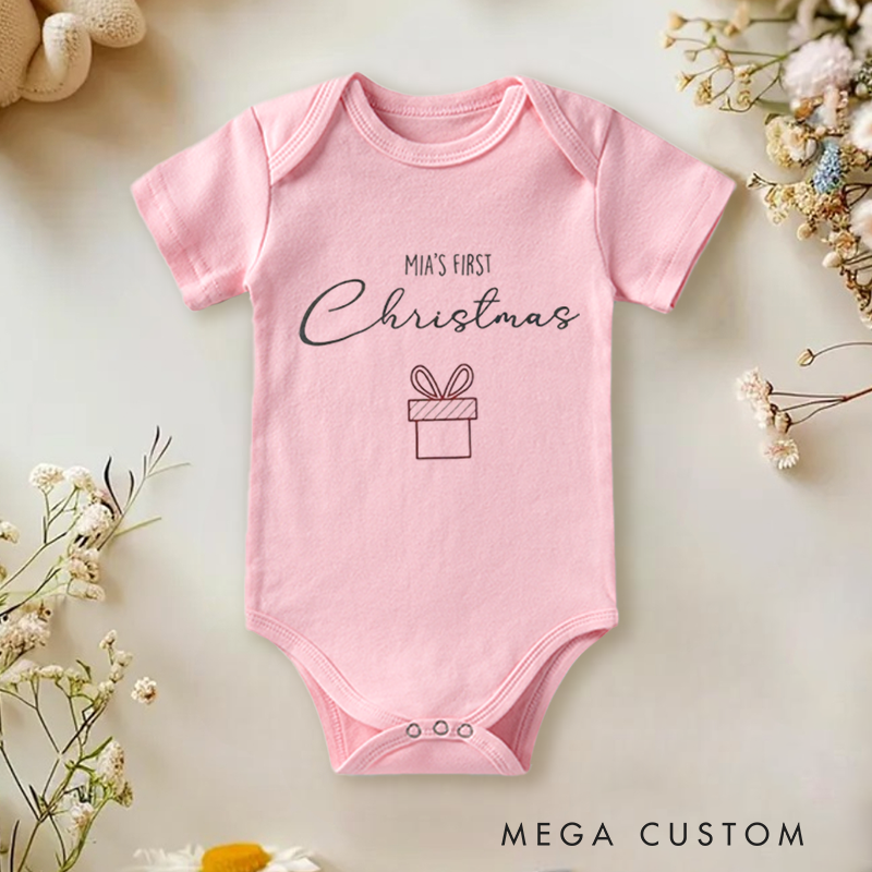 Minimalist Design Baby Onesie and Xmas Baby Bodysuit - Personalized for Baby's 1st Christmas to Create Unique Memories