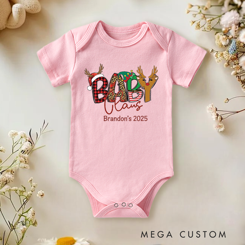 Personalized Baby Onesie and Xmas Baby Bodysuit with Christmas Baby Claus Design for Baby's Holiday Cheer