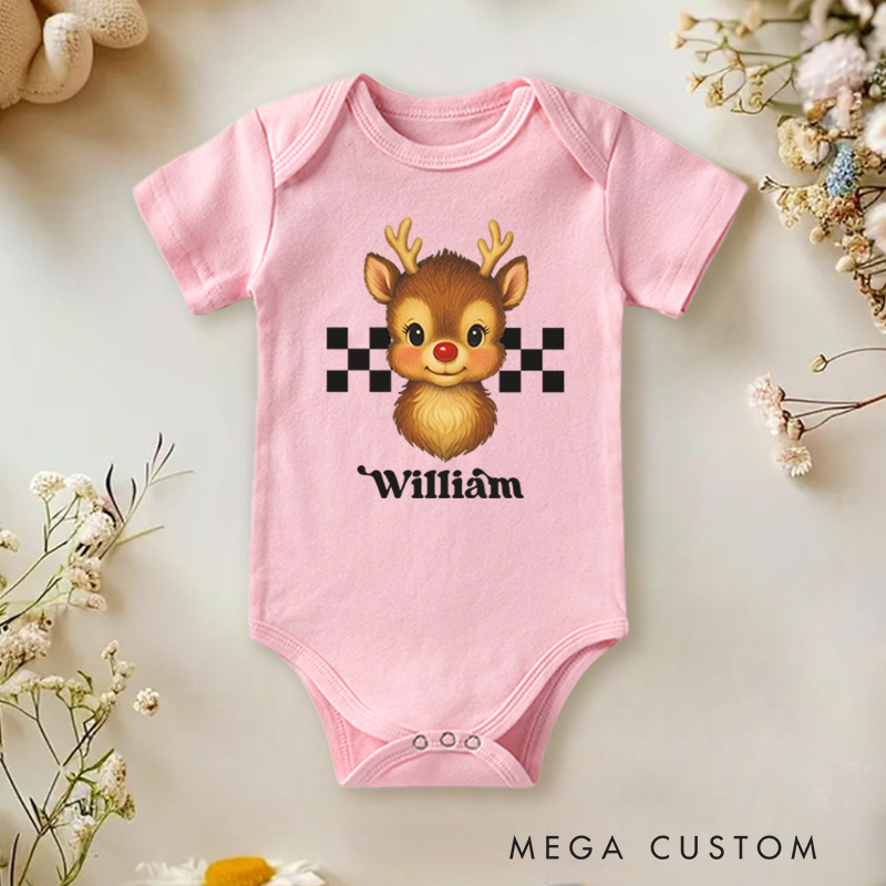 [Copy]Personalized Baby Onesie and Xmas Baby Bodysuit with Santa and Christmas Tree Truck Design for Baby's 1st Christmas