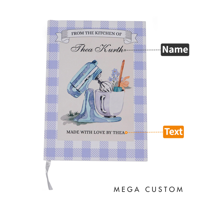 Personalized Watercolor Mixer Checkered Baking Recipe Notebook with Text and Name Kitchen Bakery Gift for Moms Grandmas Bakers