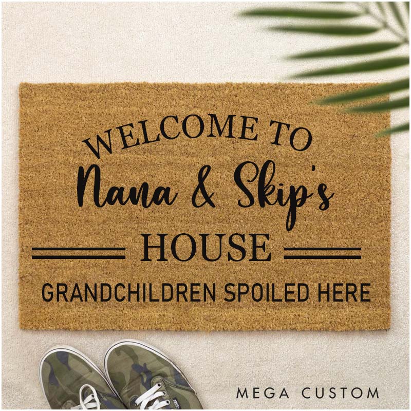 Personalized Welcome Doormat for Nana Papas House Custom Rug Gift for Spoiled Grandkids Grandma Grandpa Home Decor Housewarming Gift