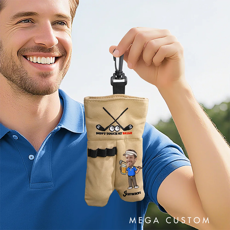 Personalized Cartoon Character Face Photo Golf Ball and Tee Storage Bag Sack with Name Golf Accessories Birthday Gift for Golf Lovers