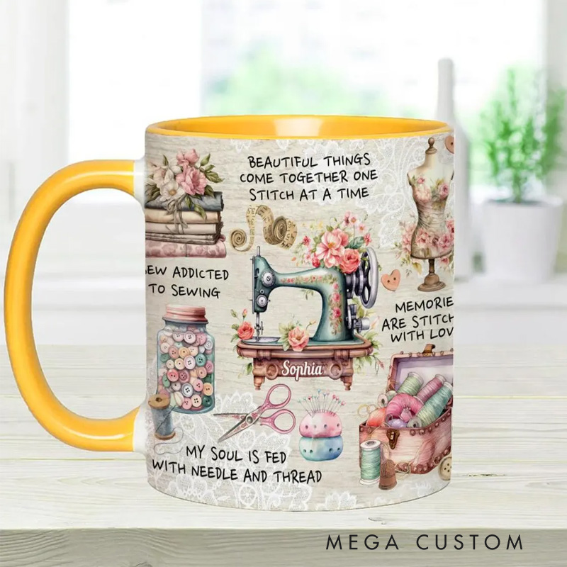 Personalized Sew Addicted To Sewing Accent Mug Sewing Gift  for sewing lovers