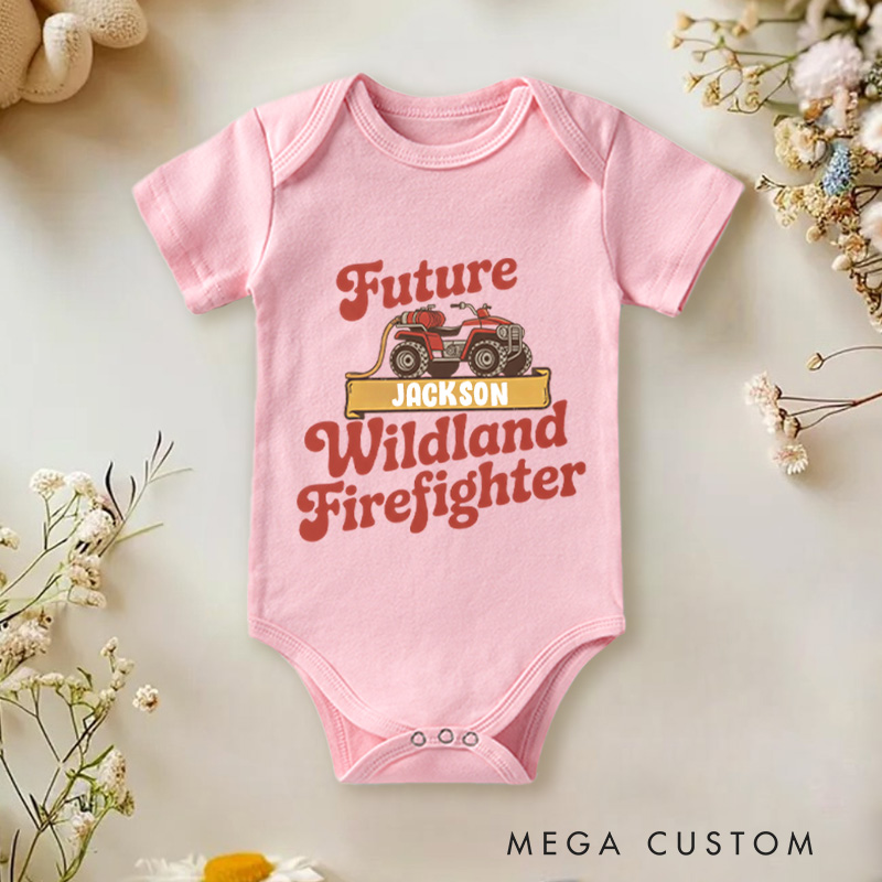 Personalized Wildland Firefighter Inspired Baby Bodysuit with Custom Name and Bold Future Firefighter Graphic Kids T-Shirt