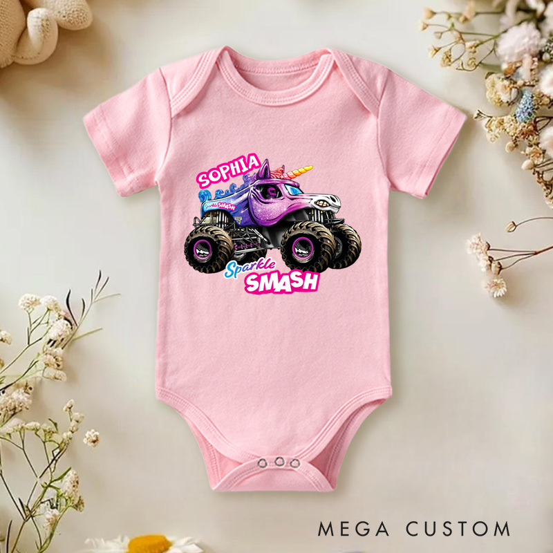 Personalized Trucker Jam of Sparkle Baby Bodysuit with Name Birthday Christmas Gift for Baby