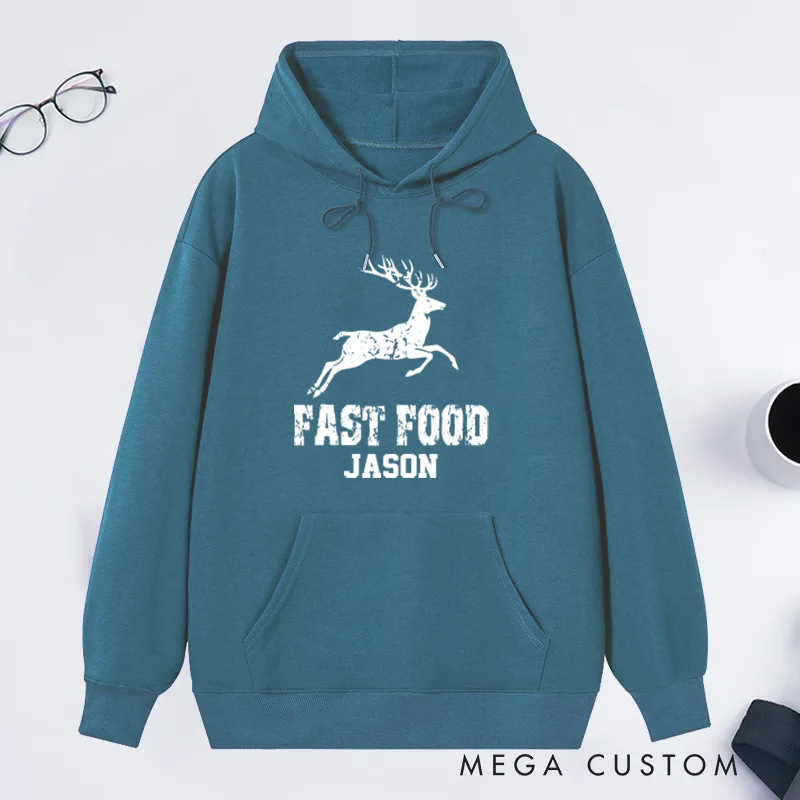 Personalized Funny Hunting Hoodie Fast Food Deer Hoodie Sweatshirt Ift for Hunting Outdoorsman Enthusiast