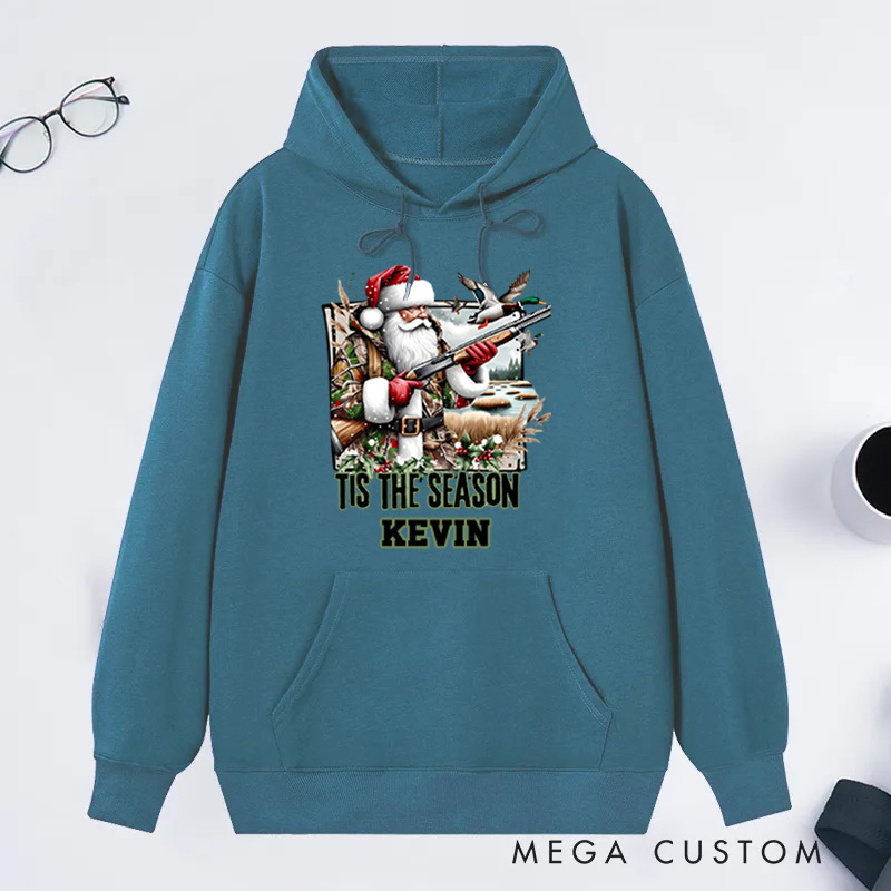 Personalized Camo Santa Sweatshirt Santa Duck Hunting Sweater Christmas Duck Hunting Hoodie Christmas Mallard Duck Christmas Gifts for Hunter