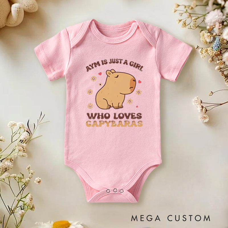 Personalized Baby Onesie and Cute Baby Bodysuit with Adorable Capybara and Floral Design for Animal Lovers